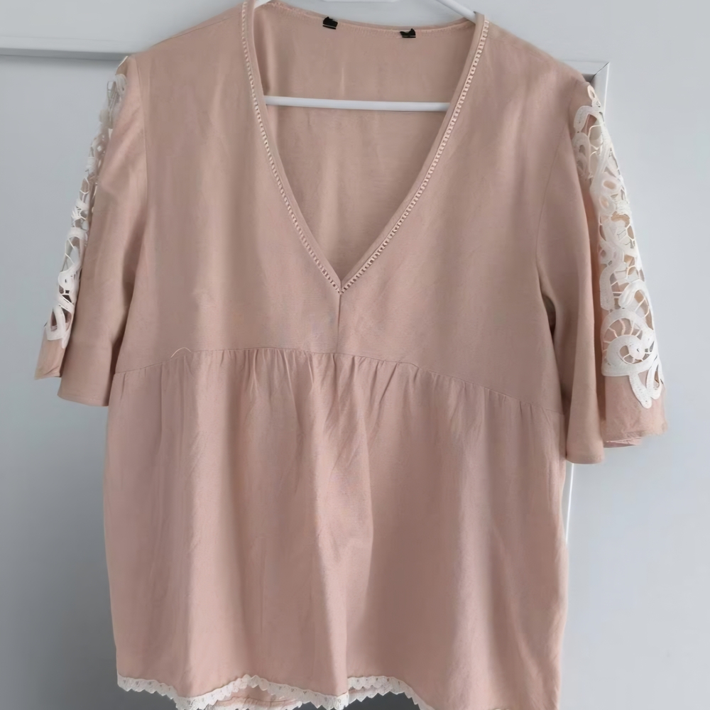 Zara Blush Pink Blouse with Lace Sleeves